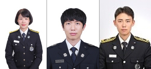 왼쪽부터 권은정(40) 소방장, 권혁진(33) 소방교, 신일우(26) 소방사[강원도소방본부 제공]